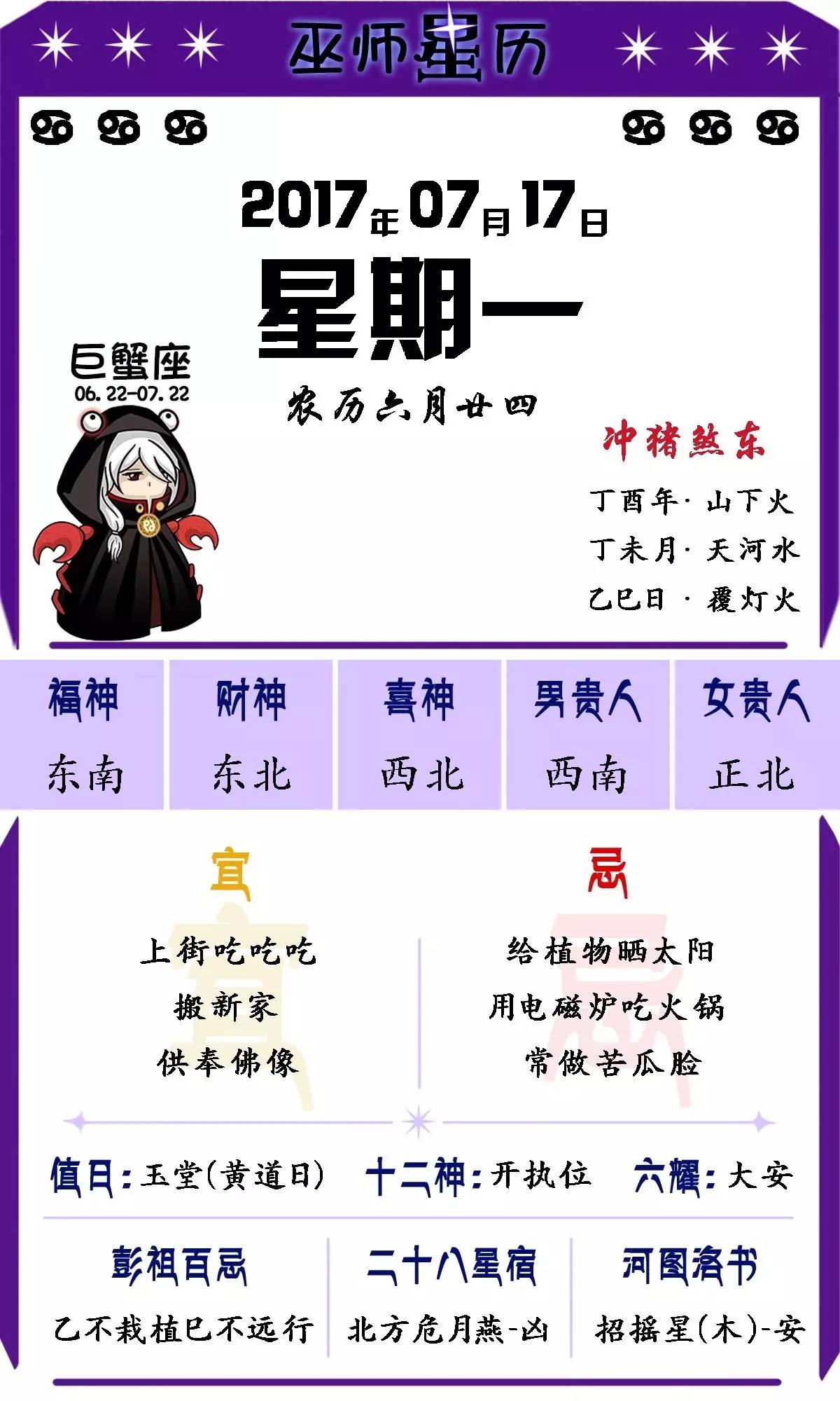 星座巫师星历：2017年07月17日|星期一