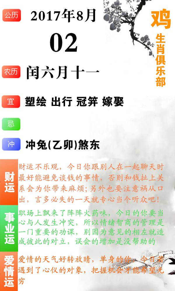 运势播报|8月2日鸡生肖运势