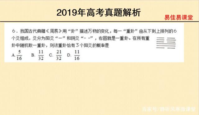 2019年高考数学真题 周易 八卦 应用排列组合知识 20秒稳拿5分