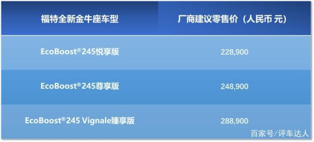 22.89万元起，福特全新金牛座锋芒上市